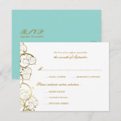 Turquoise & Classy Gouden Spiralen Elegante bruilo RSVP Kaartje (Voorkant / Achterkant)