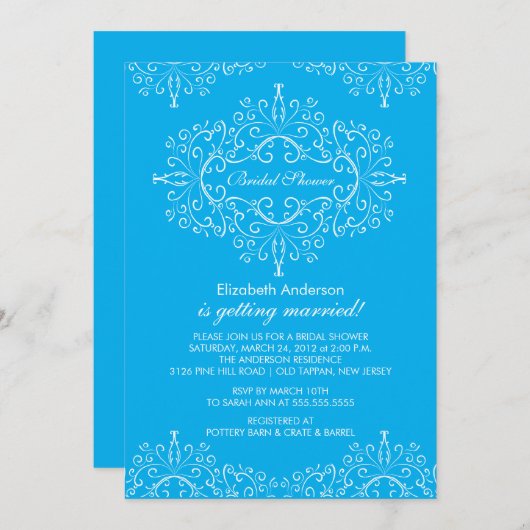 Turquoise Classy Lijst Bridal Shower Invitation Kaart (Voorkant / Achterkant)