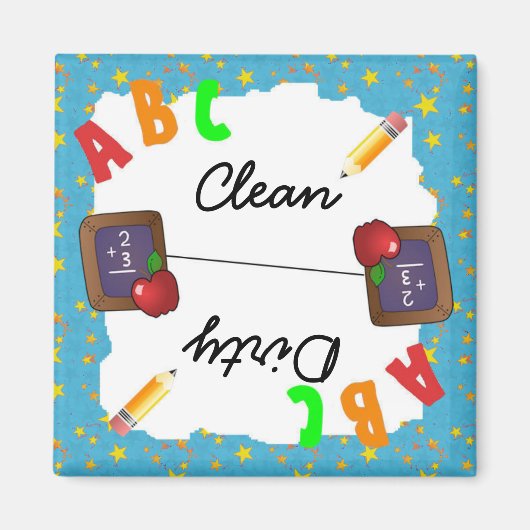 Turquoise Clean & Dirty School Chalkboard Magnet (Voorkant)