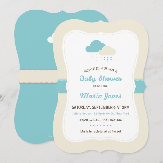 Turquoise Cloud Baby shower Invitation Kaart (Voorkant / Achterkant)