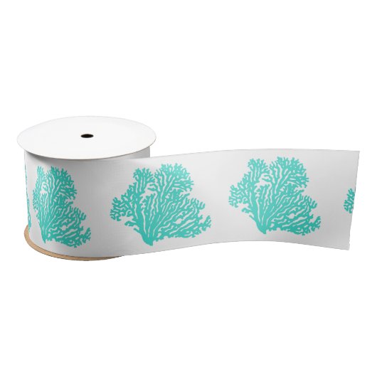 Turquoise Coastal Coral Satijnen Lint (Spoel)