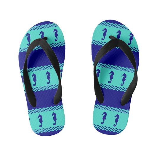 Turquoise Coastal Seapaarden Stripes Kinder Teenslippers (Voetbed)