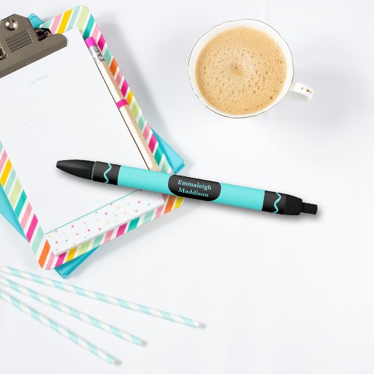 Turquoise Color Crayon Wrap Monogram Zwarte Inkt Pen