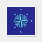 Turquoise Compass Roos op Navy Blue Servetten (Voorkant)