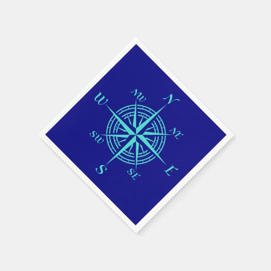 Turquoise Compass Roos op Navy Blue Servetten (Hoek)