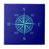 Turquoise Compass-Roos voor het blauwhelm-decor Tegeltje (Voorkant)