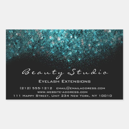 Turquoise Confetti Eyelash Makeup Beauty Salon Rechthoekige Sticker (Voorkant)
