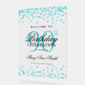 Turquoise Confetti Glitter 90ste verjaardag Welkom Acryl Bord (Hoek)
