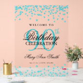 Turquoise Confetti Glitter 90ste verjaardag Welkom Acryl Bord (Huwelijk)