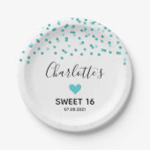Turquoise Confetti Sweet 16 Birthday Party Papieren Bordje (Voorkant)