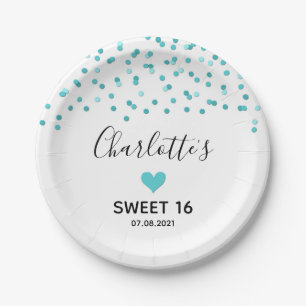 Turquoise Confetti Sweet 16 Birthday Party Papieren Bordje