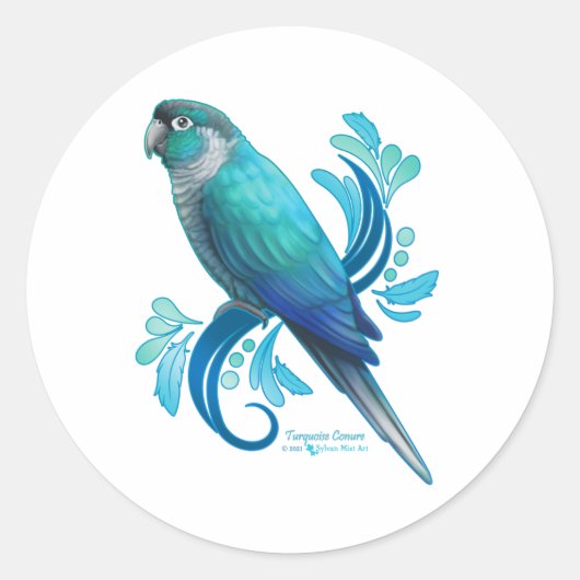 Turquoise Conure Ronde Sticker (Voorkant)