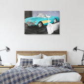 turquoise converteerbare model auto canvas afdruk (Insitu (Slaapkamer))