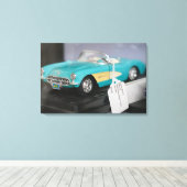 turquoise converteerbare model auto canvas afdruk (Insitu (Houten vloer))
