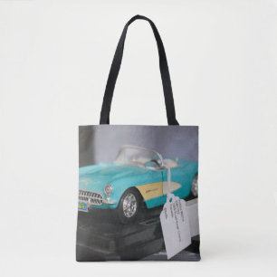 turquoise converteerbare model auto tote bag