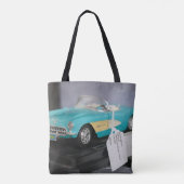  turquoise converteerbare model auto tote bag (Achterkant)