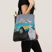  turquoise converteerbare model auto tote bag (Dichtbij)