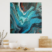 Turquoise Copper Fluid Marble Acrylic Art Abstract Poster (Keuken)