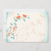 Turquoise Coral Birds Leaves Wedding Invitation Kaart (Achterkant)