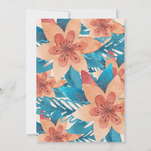 Turquoise Coral Floral Waterverf bruiloft Uitnodig Kaart (Achterkant)