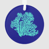 Turquoise Coral on Navy Blue Coastal Decor Ornament (achterkant)
