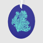 Turquoise Coral on Navy Blue Coastal Decor Ornament (voorkant)