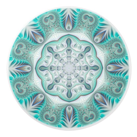 Turquoise Coral Reef Mandala Keramische Knop (Voorkant)