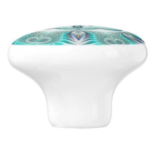 Turquoise Coral Reef Mandala Keramische Knop (Zijkant)