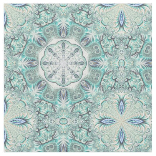 Turquoise Coral Reef Mandala Stof (Close Up)