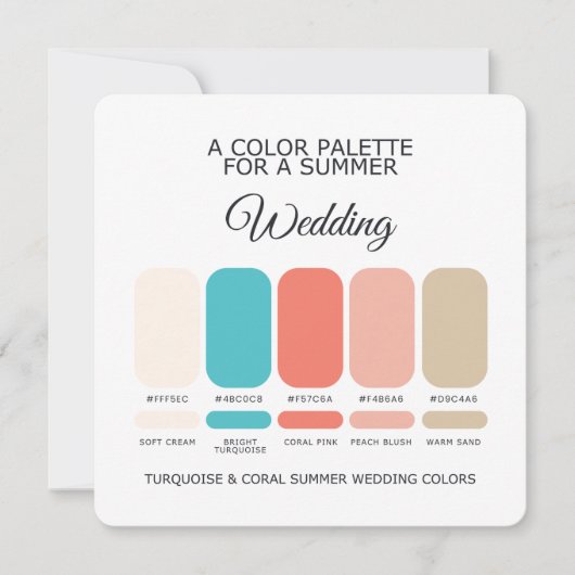 Turquoise Coral Summer Wedding Palette 2026 Card Kaart (Voorkant)