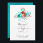 Turquoise & Coral Waterverf Bat Mitzvah Kaart<br><div class="desc">Summer bat mitzvah-uitnodiging met turquoise en koraalachtige rozen en tropische faux glitter foliage met elegante handschrift typografie.</div>