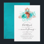 Turquoise & Coral Waterverf Bat Mitzvah Kaart<br><div class="desc">Summer bat mitzvah-uitnodiging met turquoise en koraalachtige rozen en tropische faux glitter foliage met elegante handschrift typografie.</div>