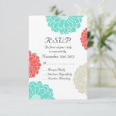 Turquoise Coral Zinnia Flower Wedding RSVP (Staand voorkant)