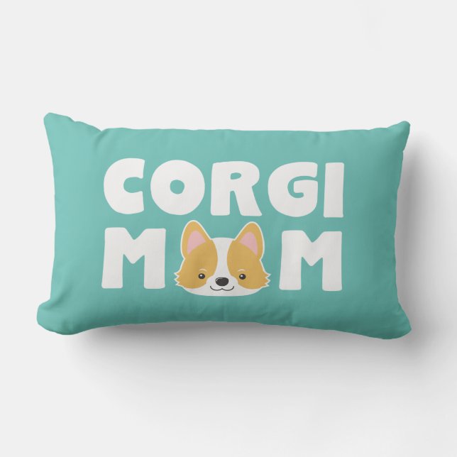 Turquoise Corgi mama Kussen (Voorkant)