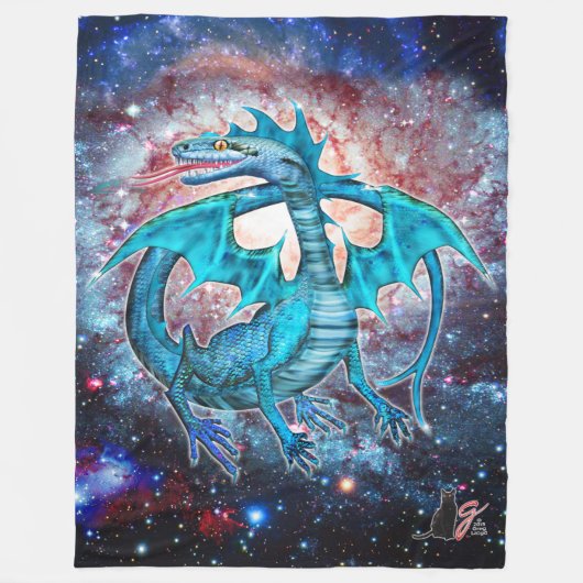 Turquoise Cosmic Dragon Fleece Deken (Voorkant)