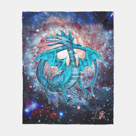 Turquoise Cosmic Dragon Fleece Deken (Voorkant)