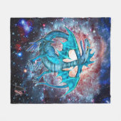 Turquoise Cosmic Dragon Fleece Deken (Voorkant (Horizontaal))
