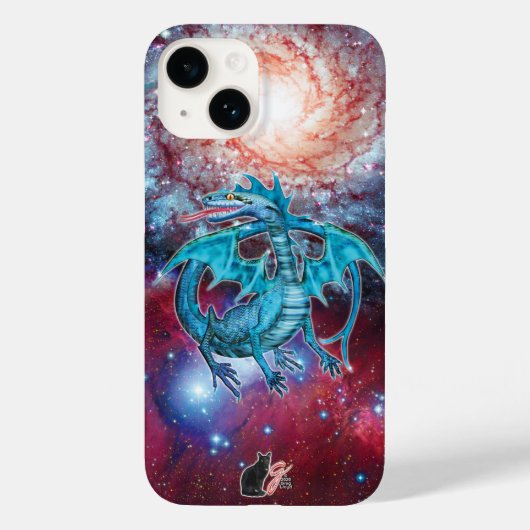 Turquoise Cosmic Dragon Hoesje-Mate iPhone Case (Achterkant)