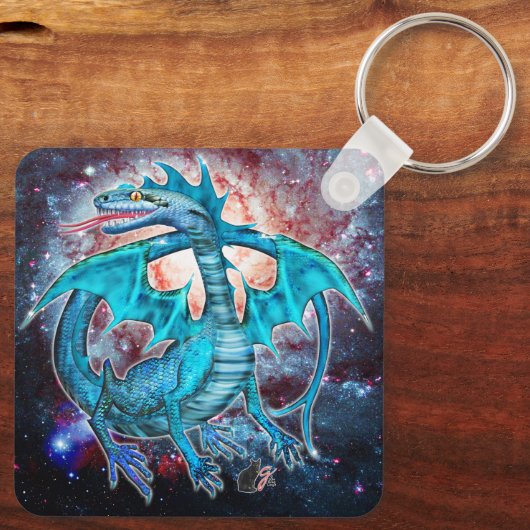 Turquoise Cosmic Dragon Sleutelhanger (Achterkant)