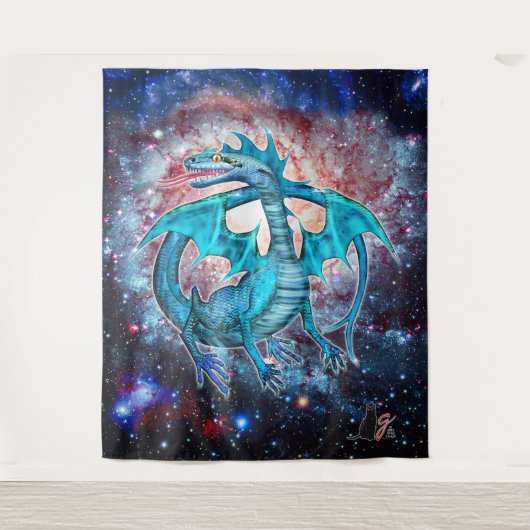 Turquoise Cosmic Dragon  Wandkleed (Voorkant)