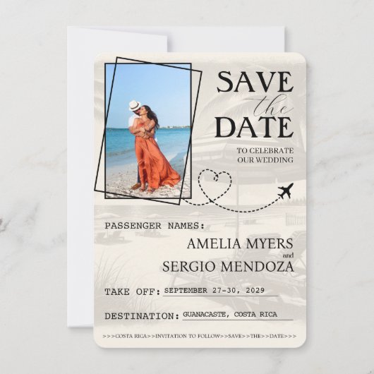 Turquoise Costa Rica Paspoort Save The Date (Achterkant)