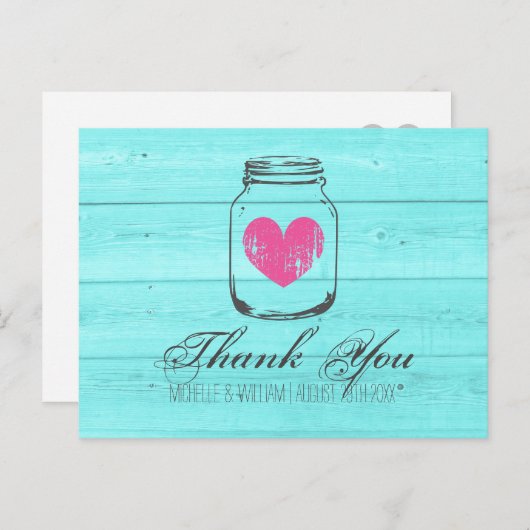 Turquoise country chic mason jar dank je kaarten (Voorkant / Achterkant)