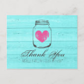 Turquoise country chic mason jar dank je kaarten (Voorkant)