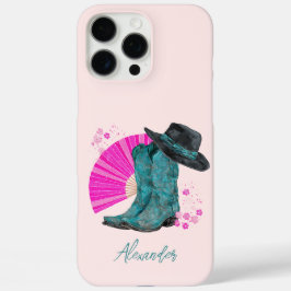 Turquoise Cowboy Boots & Japanese Sakura Blossoms iPhone 16 Pro Max Hoesje
