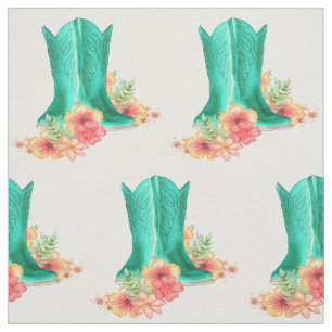 Turquoise Cowboy Boots met bloemen Stof