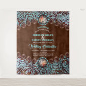 Turquoise cowboy land Westerne bruiloft achtergron Wandkleed (Voorkant)