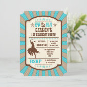 Turquoise Cowboy Rodeo Birthday Party Invitation Kaart (Staand voorkant)