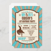 Turquoise Cowboy Rodeo Birthday Party Invitation Kaart (Voorkant / Achterkant)