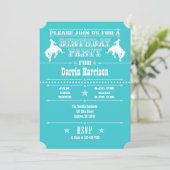 Turquoise Cowboy Rodeo Birthday Party Invitation Kaart (Staand voorkant)