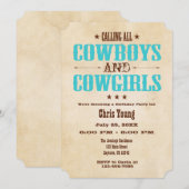Turquoise  Cowboy Verjaardagsuitnodiging Kaart (Voorkant / Achterkant)